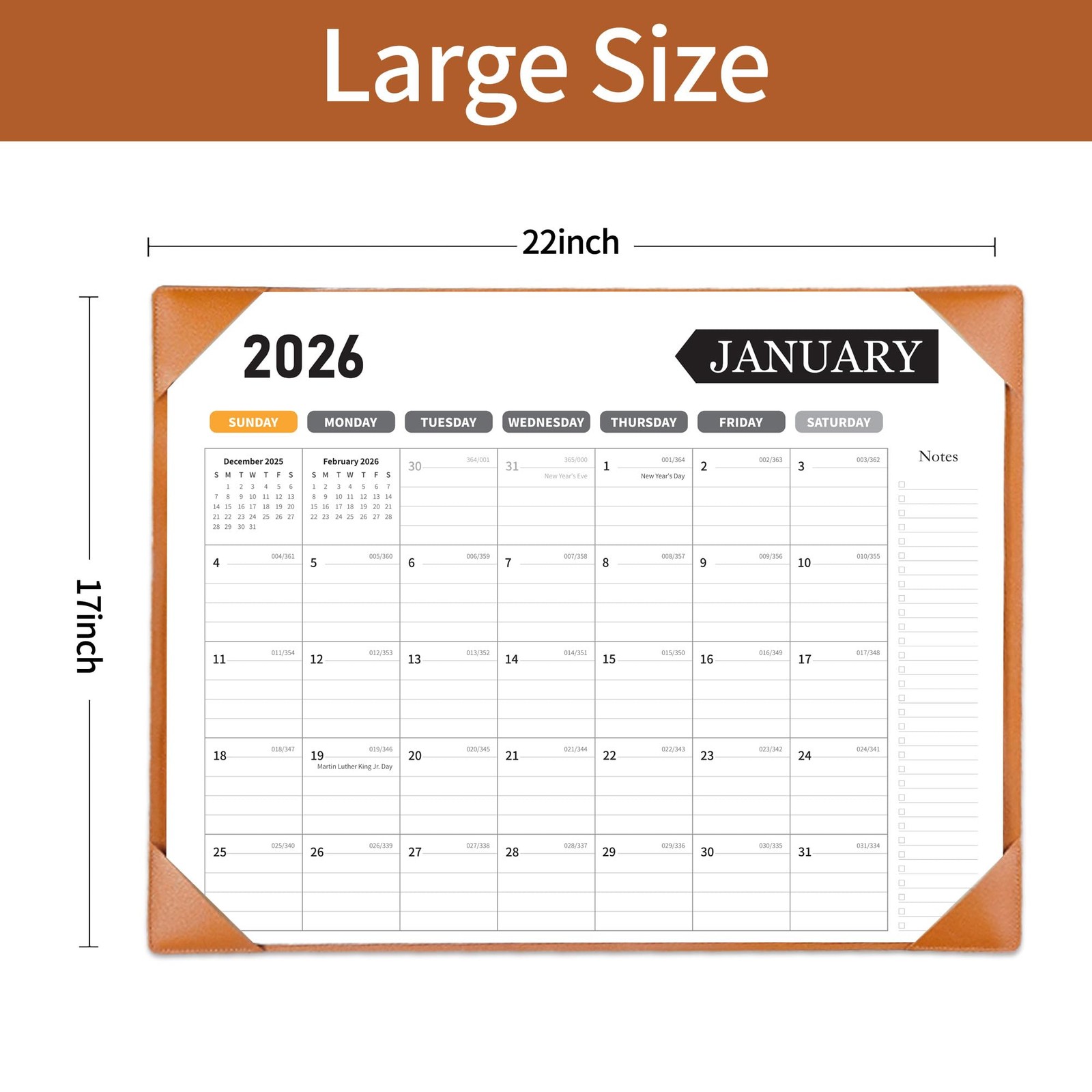 Large Desk Calendar 2026, Calendar with Desk Protecting Pad, 2026 Desk Calendar
