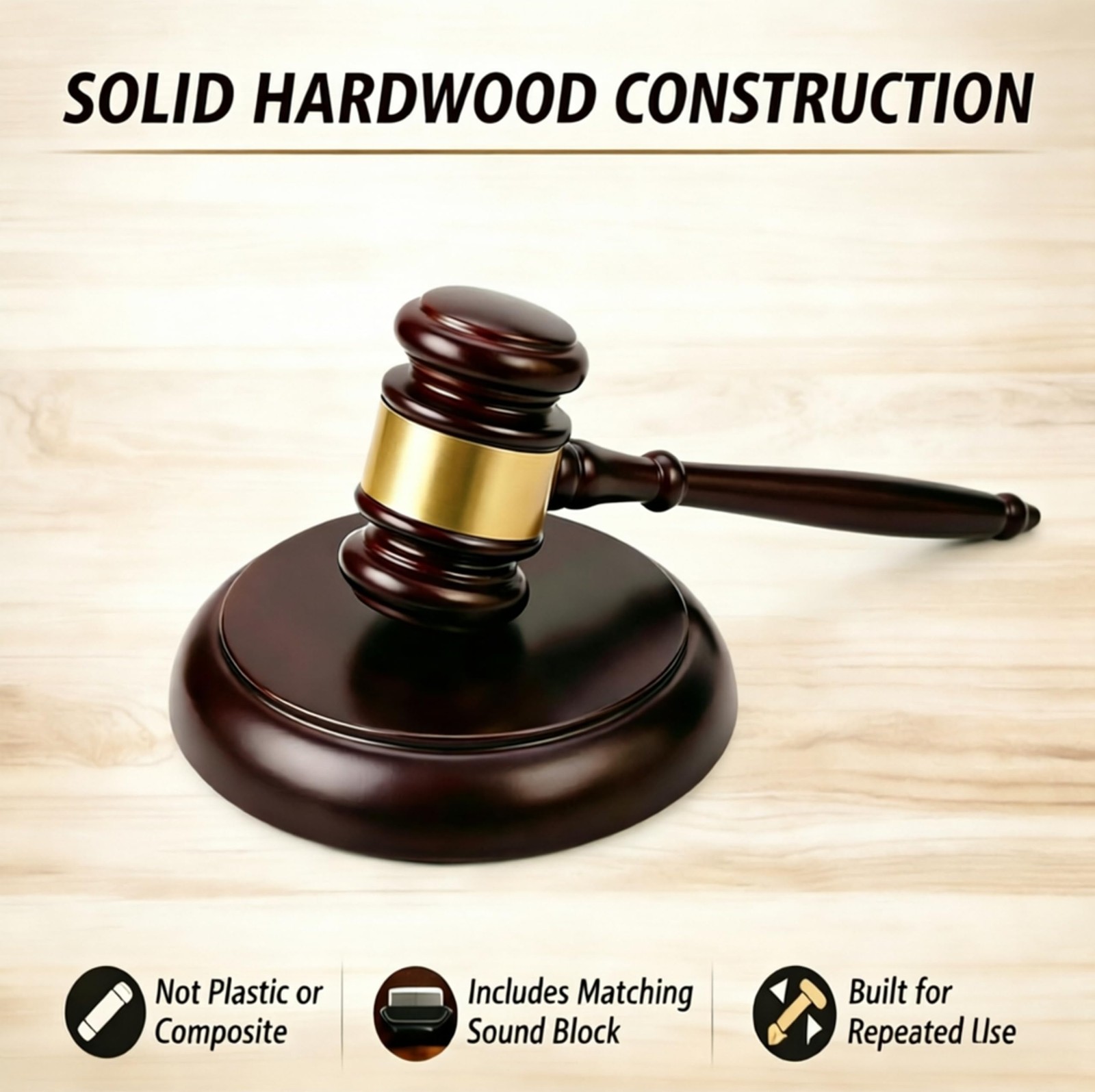 Apexstone Wooden Gavel with Block Set, Standard, Dark Red