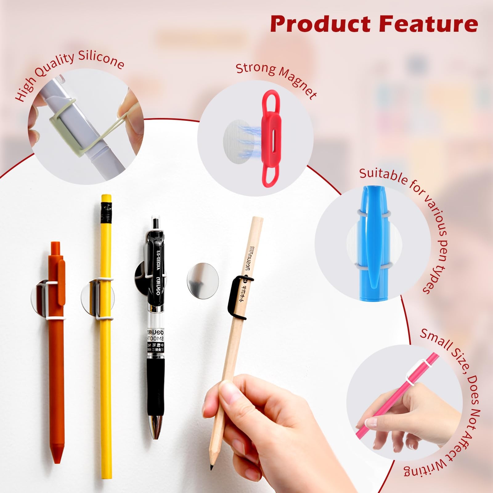 24 Pack Magnetic Pen Holder for Refrigerator- Silicone Magnetic Pencil magnet…