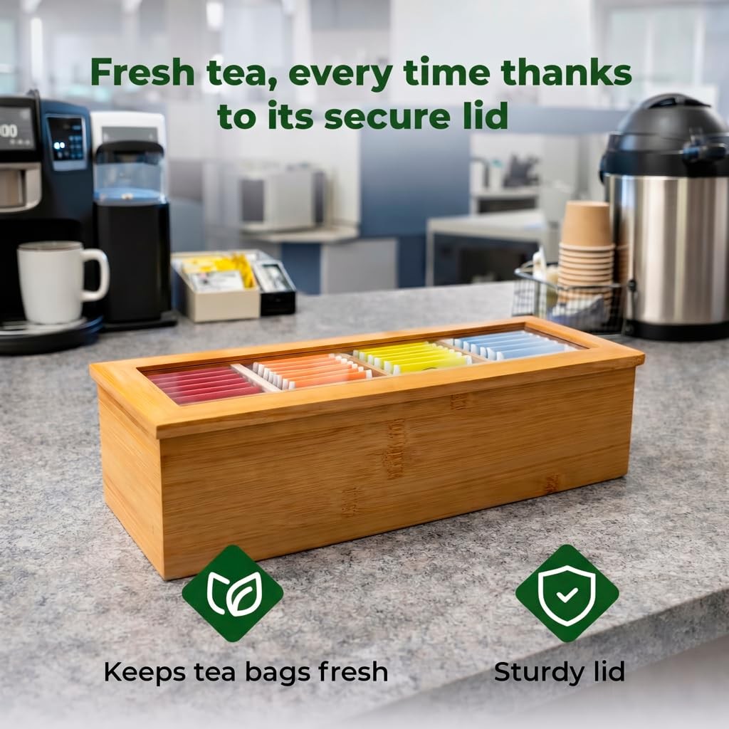 Whotti Tea Bag Organizer – Bamboo Box with Compact, Natural