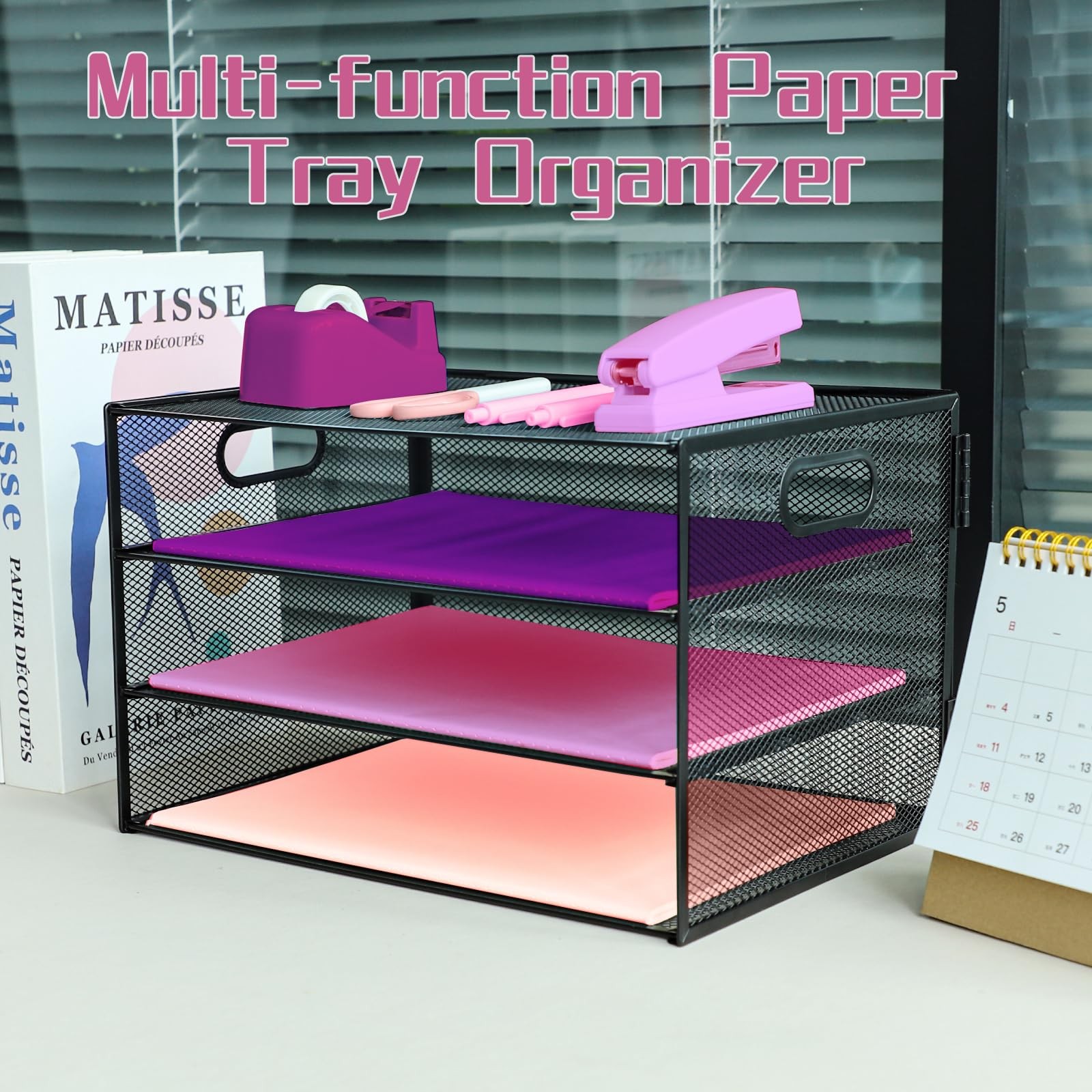 ideallife 3 Tier Lettrer Tray Organizer, Metal Mesh Desk File 3 Tier, Black