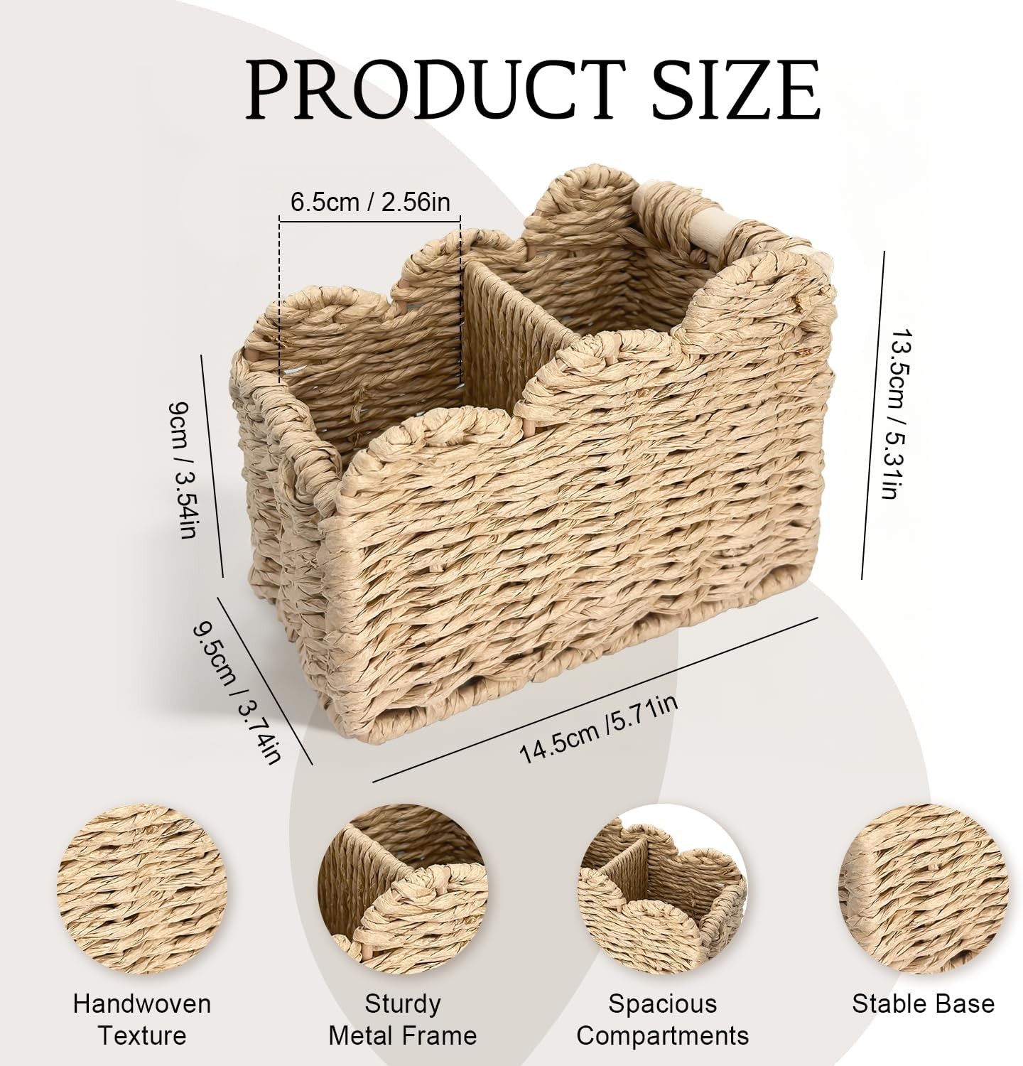 Remote Control Holder 2-Slot Paper Rope Woven Desk Organizer Caddy W/ Scalloped