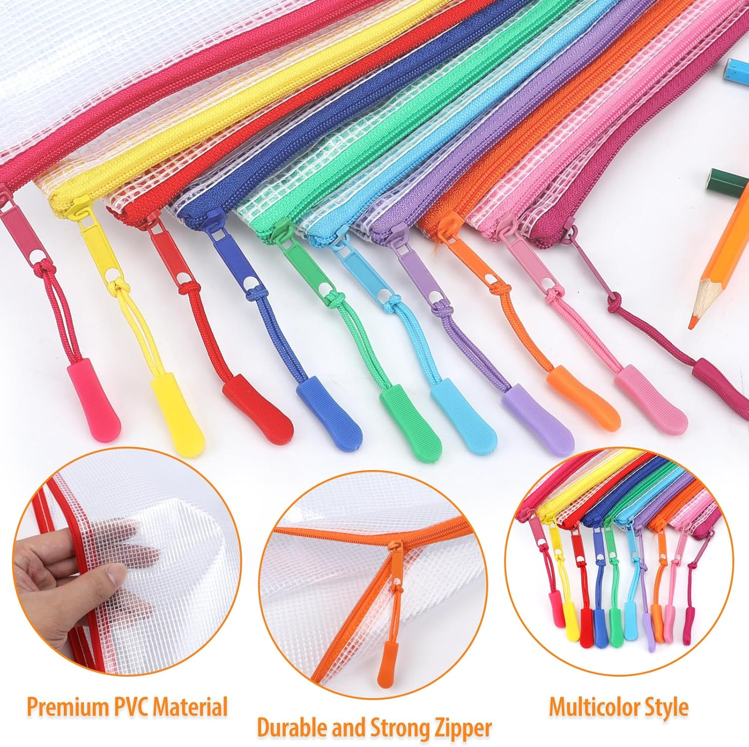 20PCS Mesh Zipper Pouch Bags Storage Bags, A5 Reusable Clear Zipper Pouches for