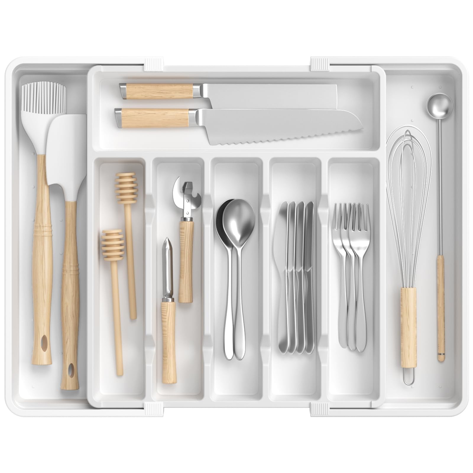 RoomHacks Large Silverware Organizer,Expandable Utensil Drawer White