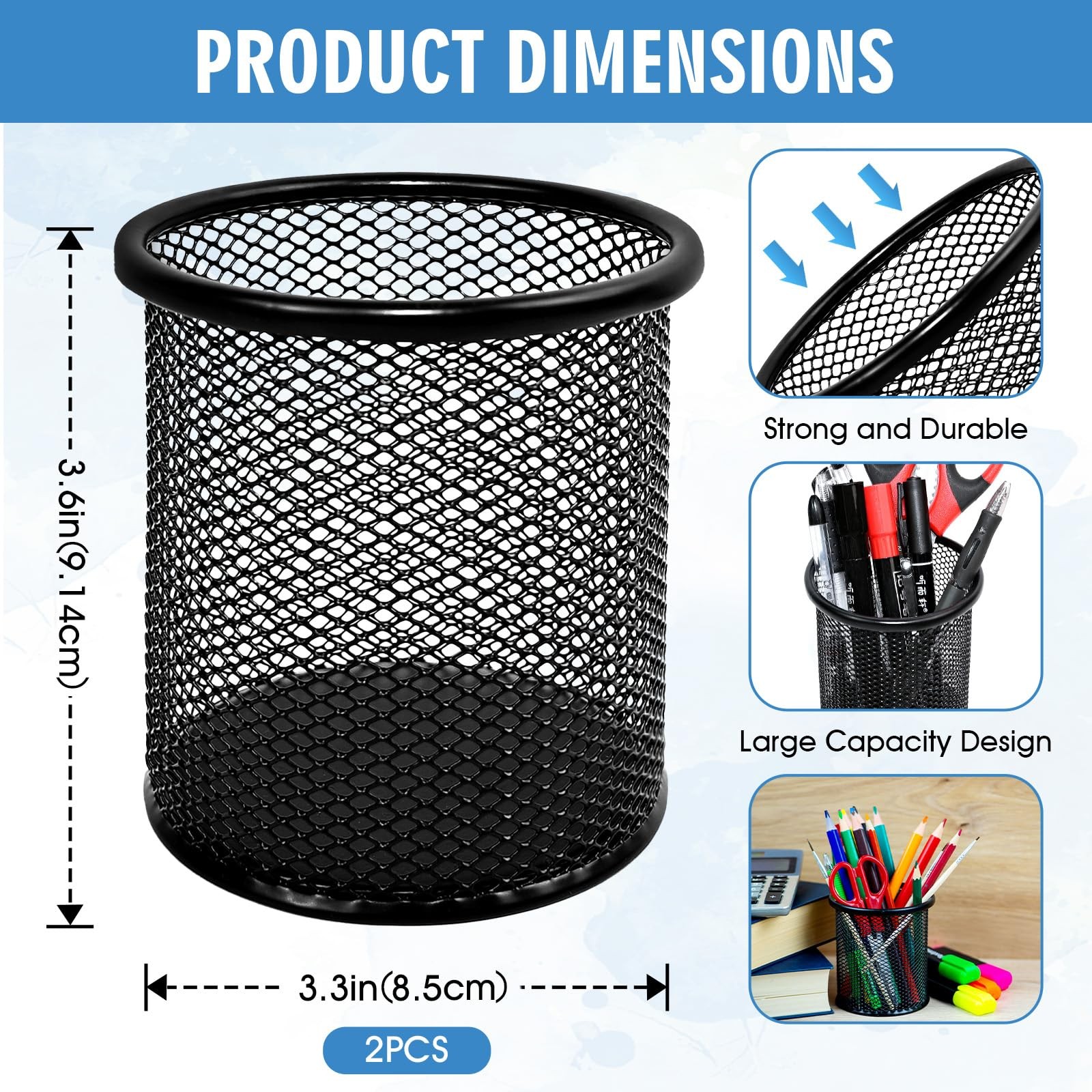 AUUTI 2 Pack Black Pencil Cup – Wire Mesh Pen Cup Holder