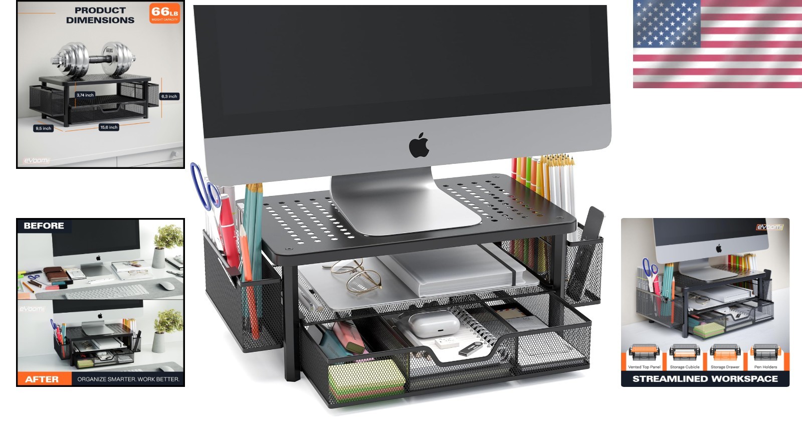 FlowMax Eye-Level Desk Stand: Ergonomic Monitor Riser with Storage Solutions
