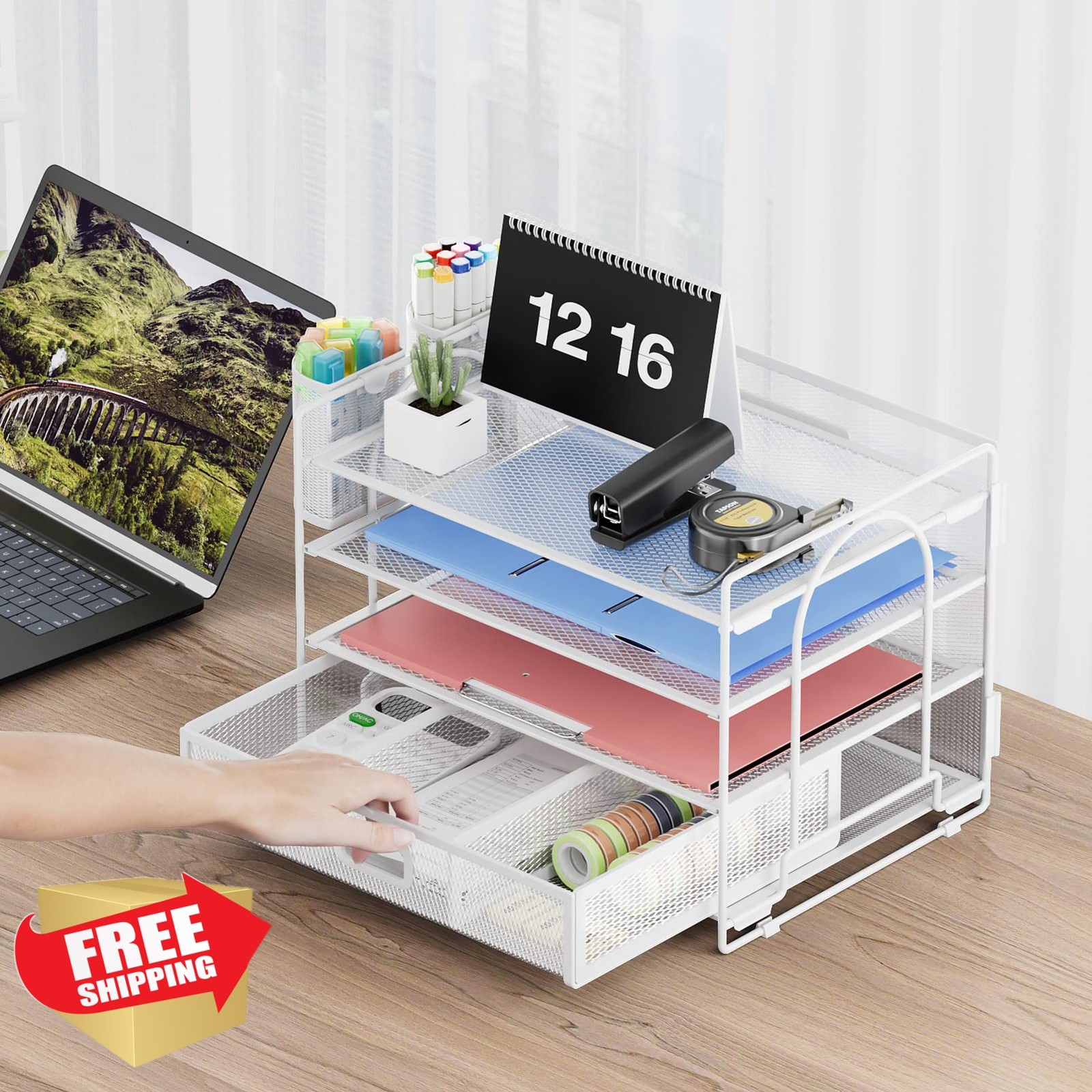 Marbrasse White With Pen Holder Organizer