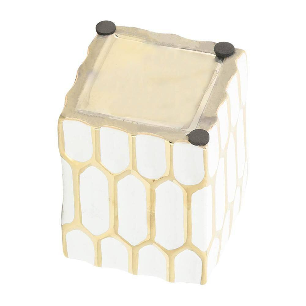 White Gold 3 In. X 4 In. Ceramic Square Pen Holder Desk Accessories with Dynasty