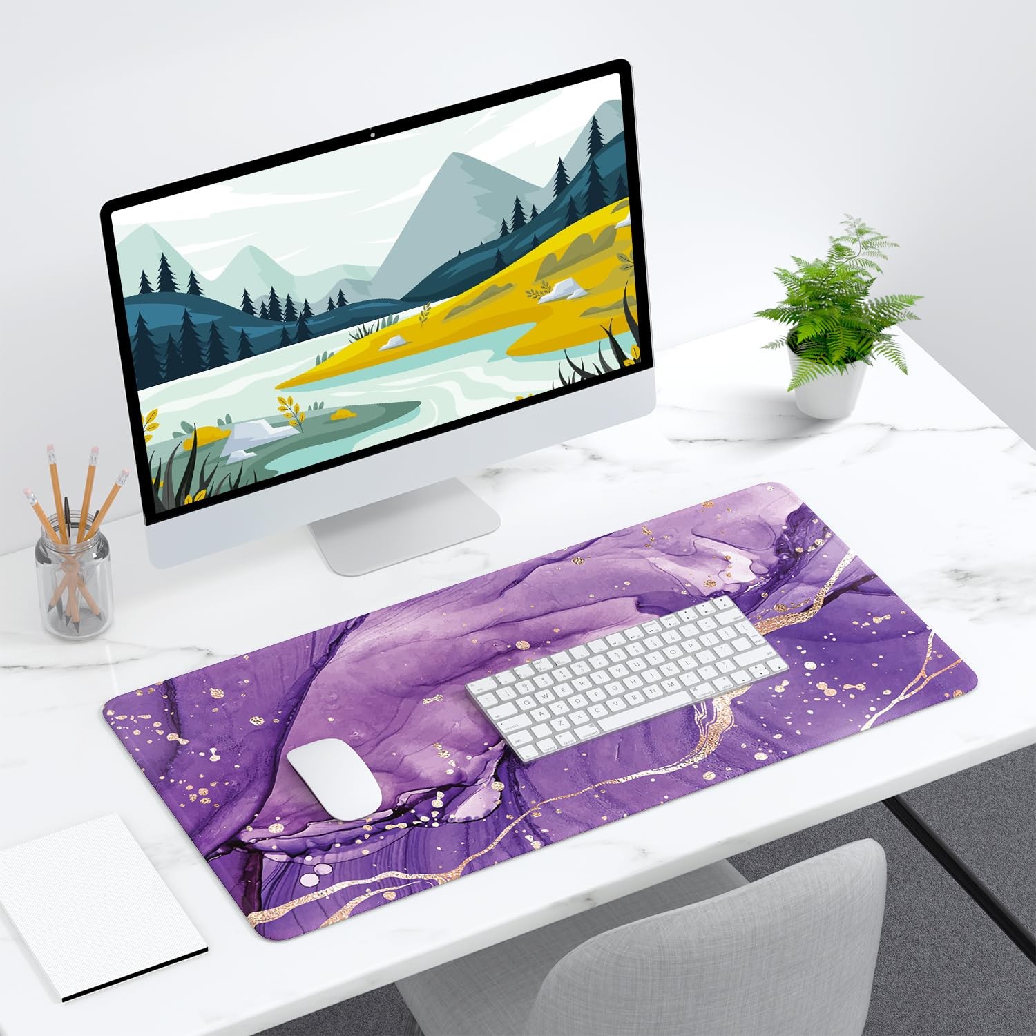 Desk Mat, 32″ x 16″ XXL Extended Large Gaming Mouse x 16″, Purple Marble