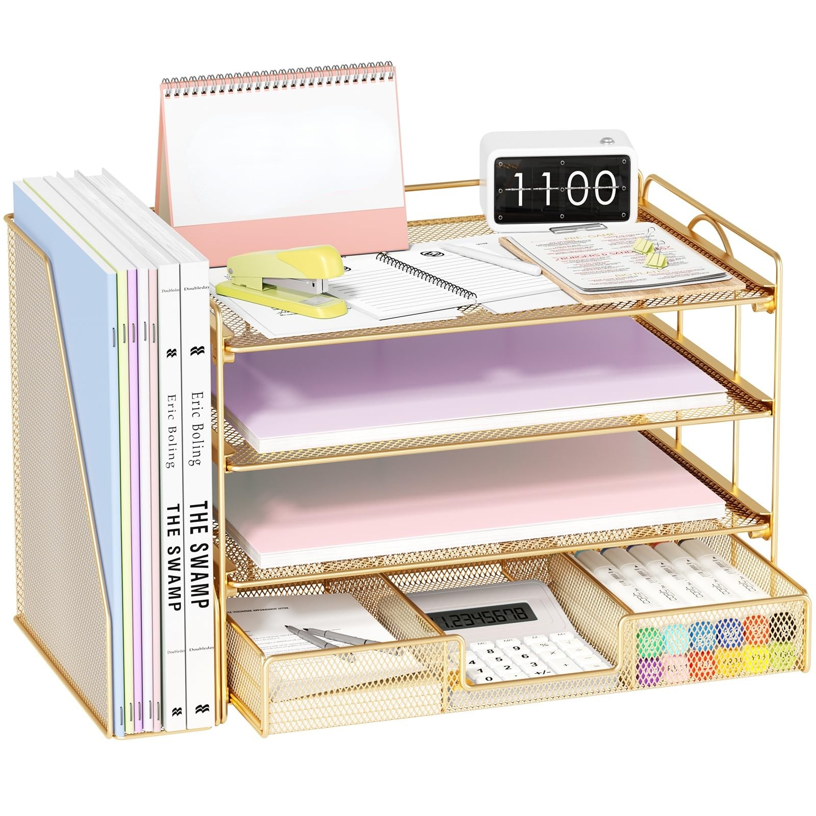 OPNICE File Desk Organizers and Accessories – Paper Letter Tray Medium, Gold