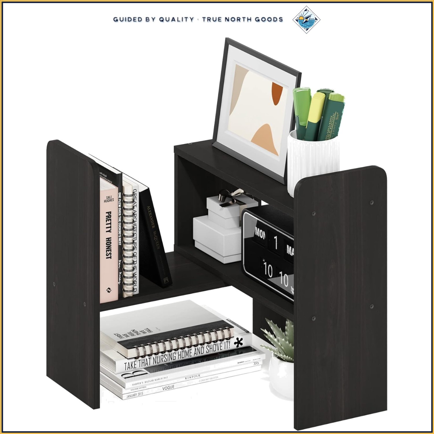 Lightweight 2-Shelf Bookshelf for Displaying Books and Office Supplies, Espresso