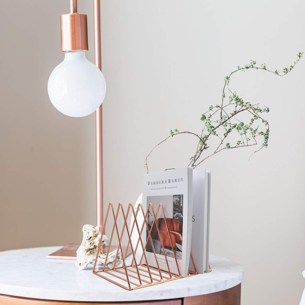 Rose Gold Magazine Holder, Desktop File Sorter Organizer Triangle 9 Slot News…