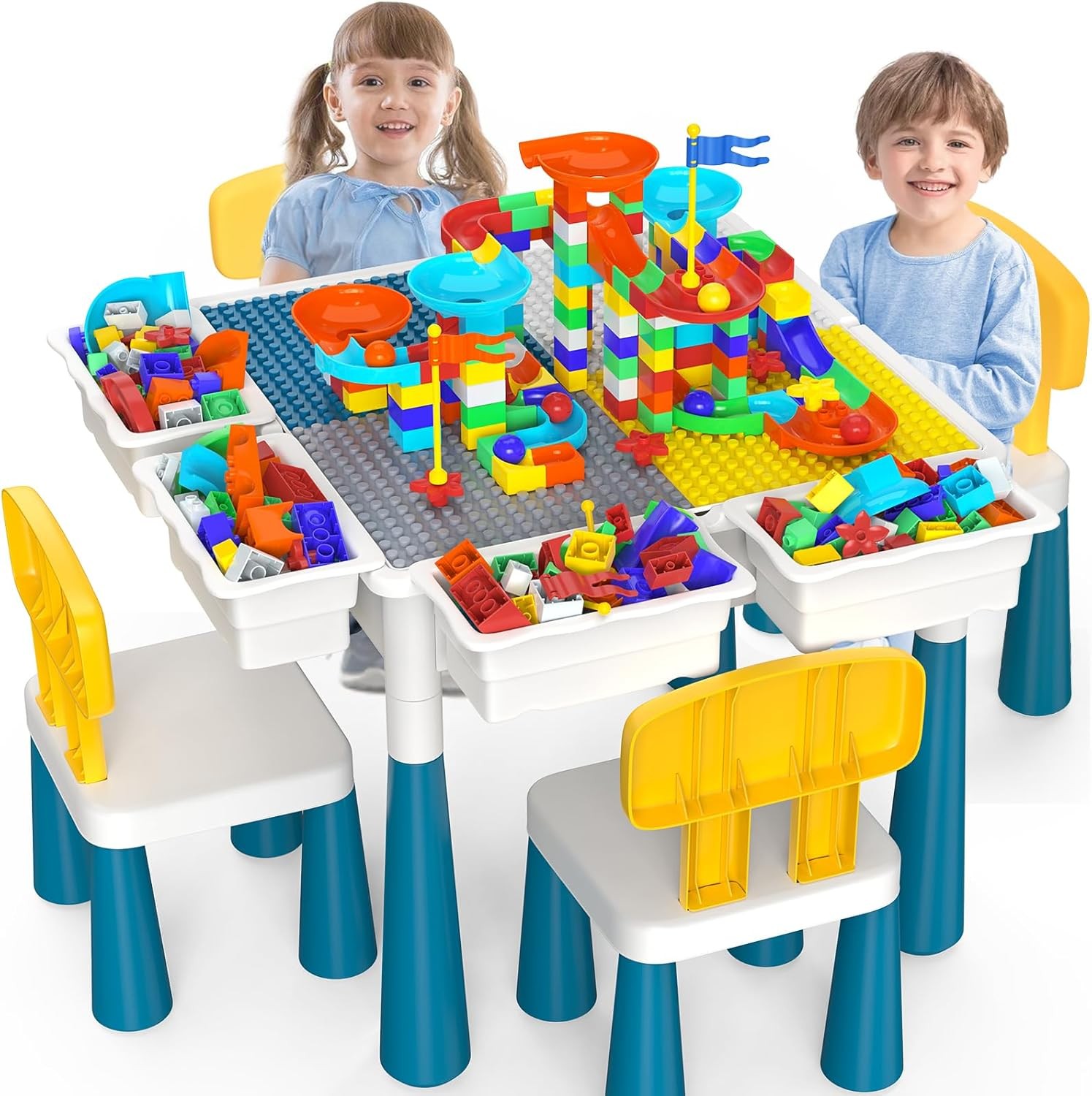 Toddlers Kids Table and 4 Chairs Set: Activity Table with 152Pcs