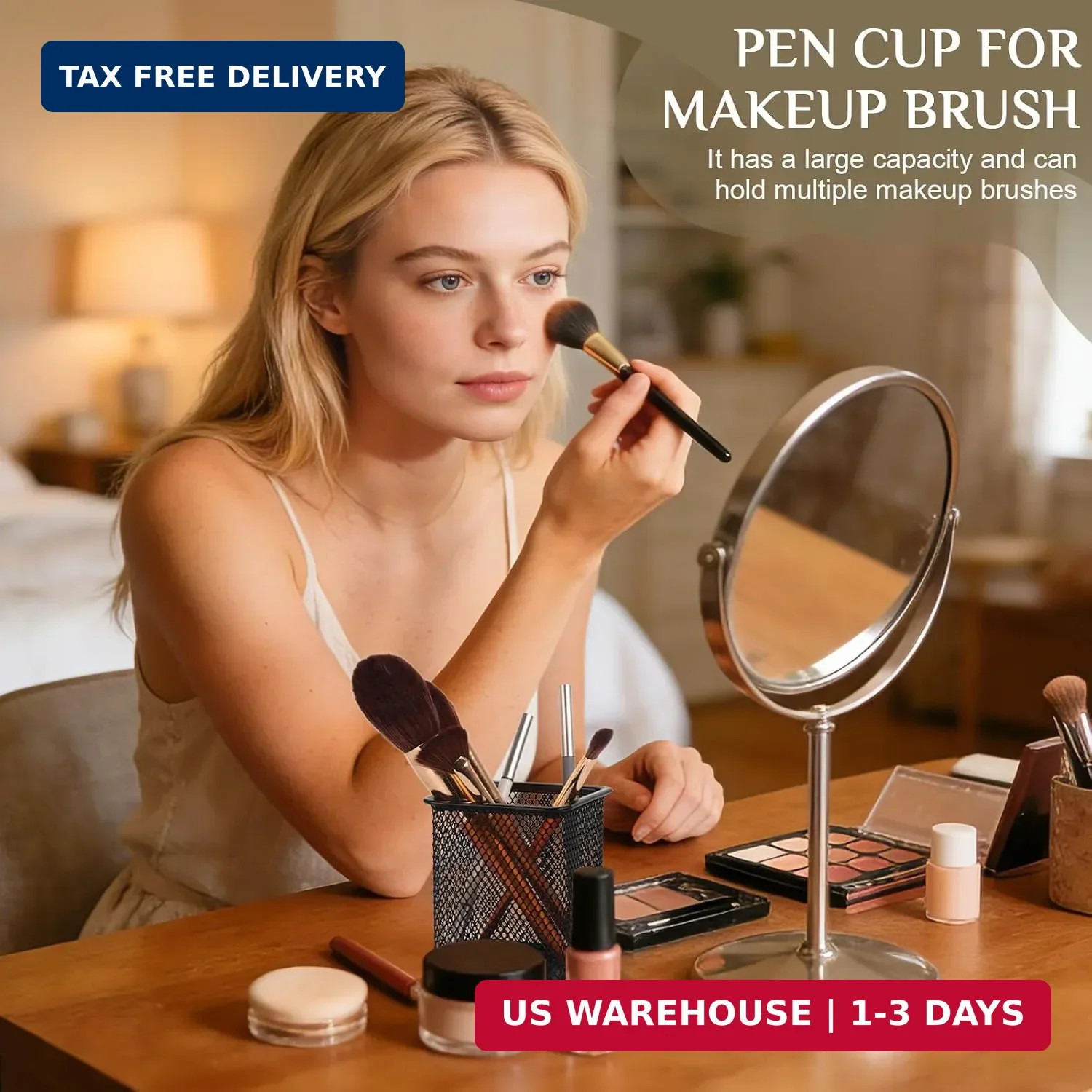 2 Pack Square Metal Pen Holder for Desk, 3.15 x 3.74 IN Pen Cups, Pencil Holder