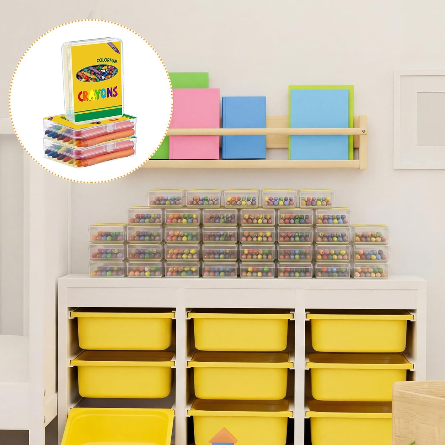 Yungyan 30 Pcs Crayon Organizer for Classroom Bulk Clear Plastic Crayon Case wit
