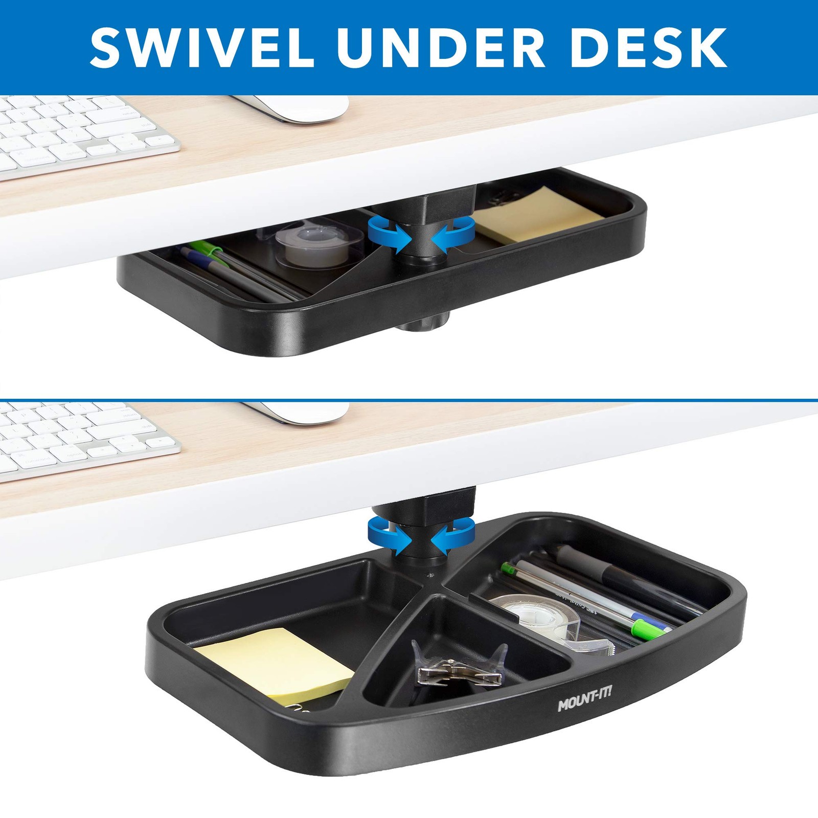 Mount-It! Under Desk Mounted Drawer, Swivel Tray for Paper Black