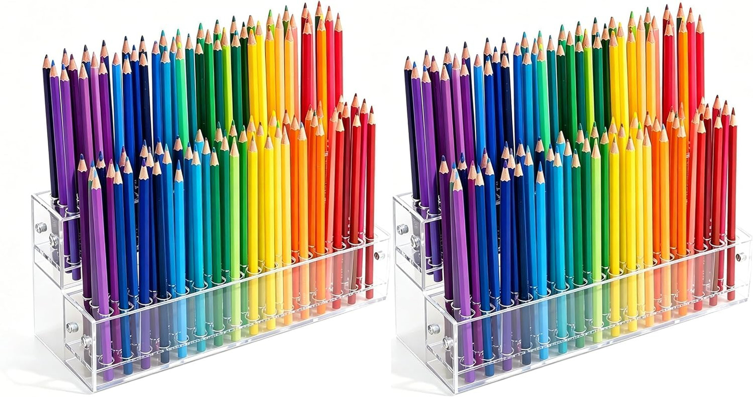 2PCS 96-Slots Pen Display Stand,2-Tier Acrylic Pen Holder for Craft Shows,12Mm