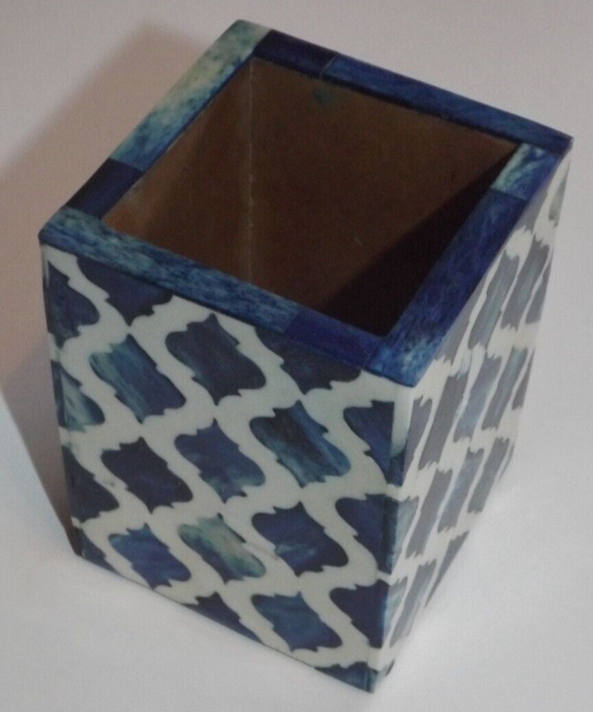 NEW Pen Pencil Holder Organizer Bone Inlay, Resin & Pine – Moroccan Blue