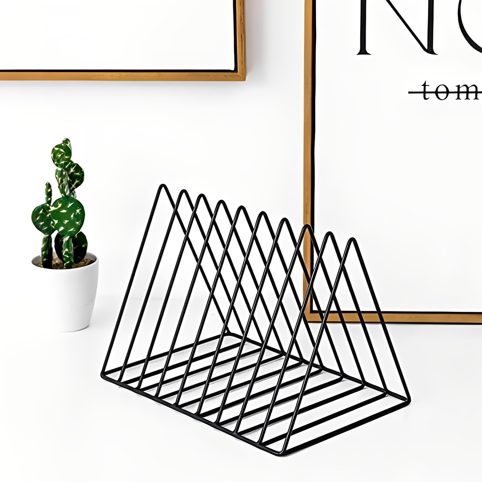 Black 9 Slot Triangle Magazine Holder Desktop File Sorter Bookshelf Decor