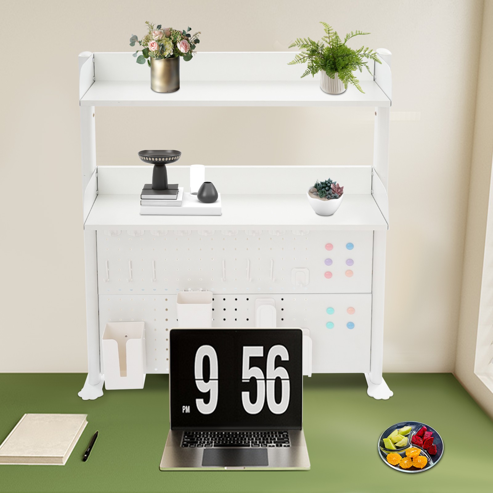 Clamp-on Desk Shelf with Pegboard, Clamp On Desk Bookshelf Desk Above Organizer