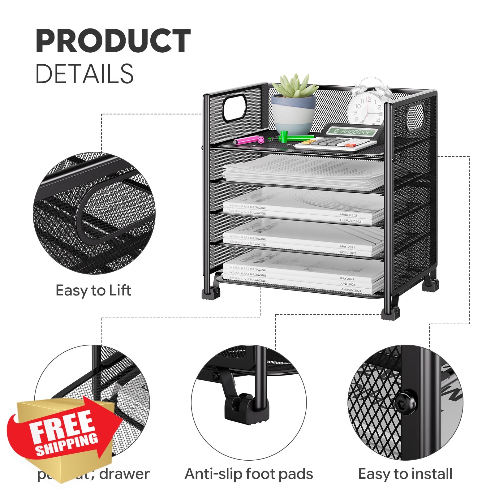 Simple Trending 5-Tier Letter Tray Organizer Black 13.3″x9.3″x13″