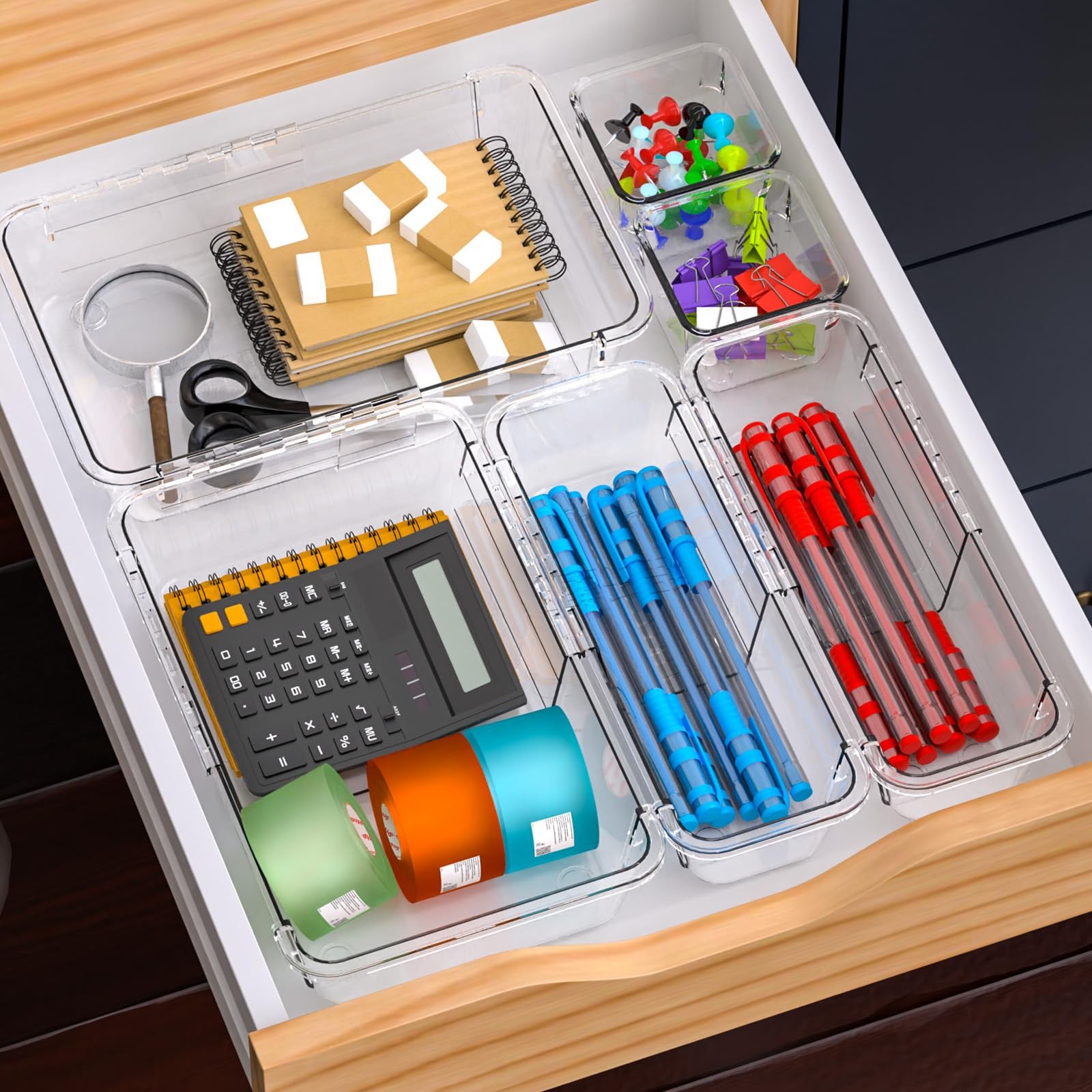 14 Pcs Clear Drawer Organizer, Adjustable Drawer Storage Box, 3-Size Desk Dra…
