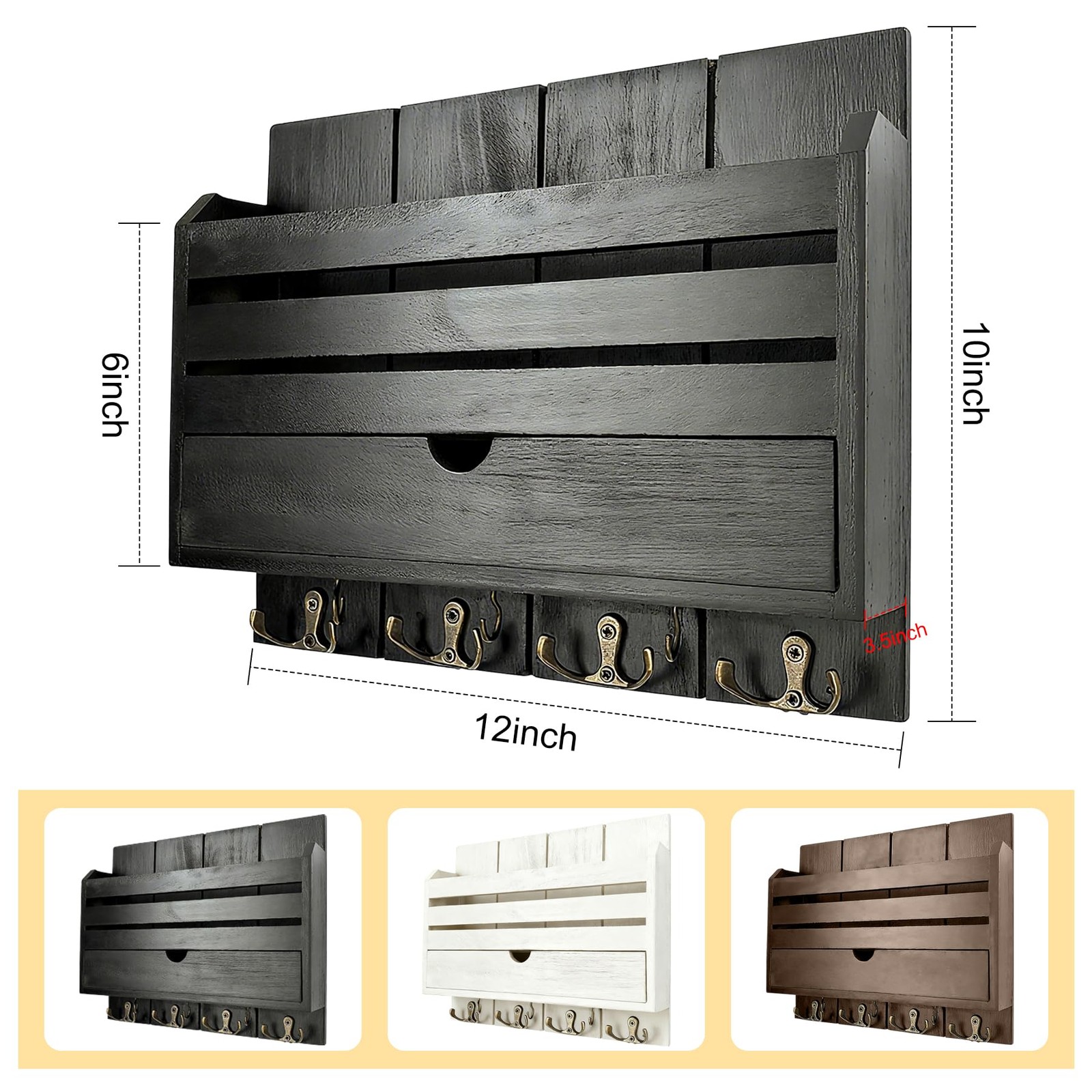 Decorative Organizer, Key and Holder for Wall,Wood Key Holder Wall Mount with…