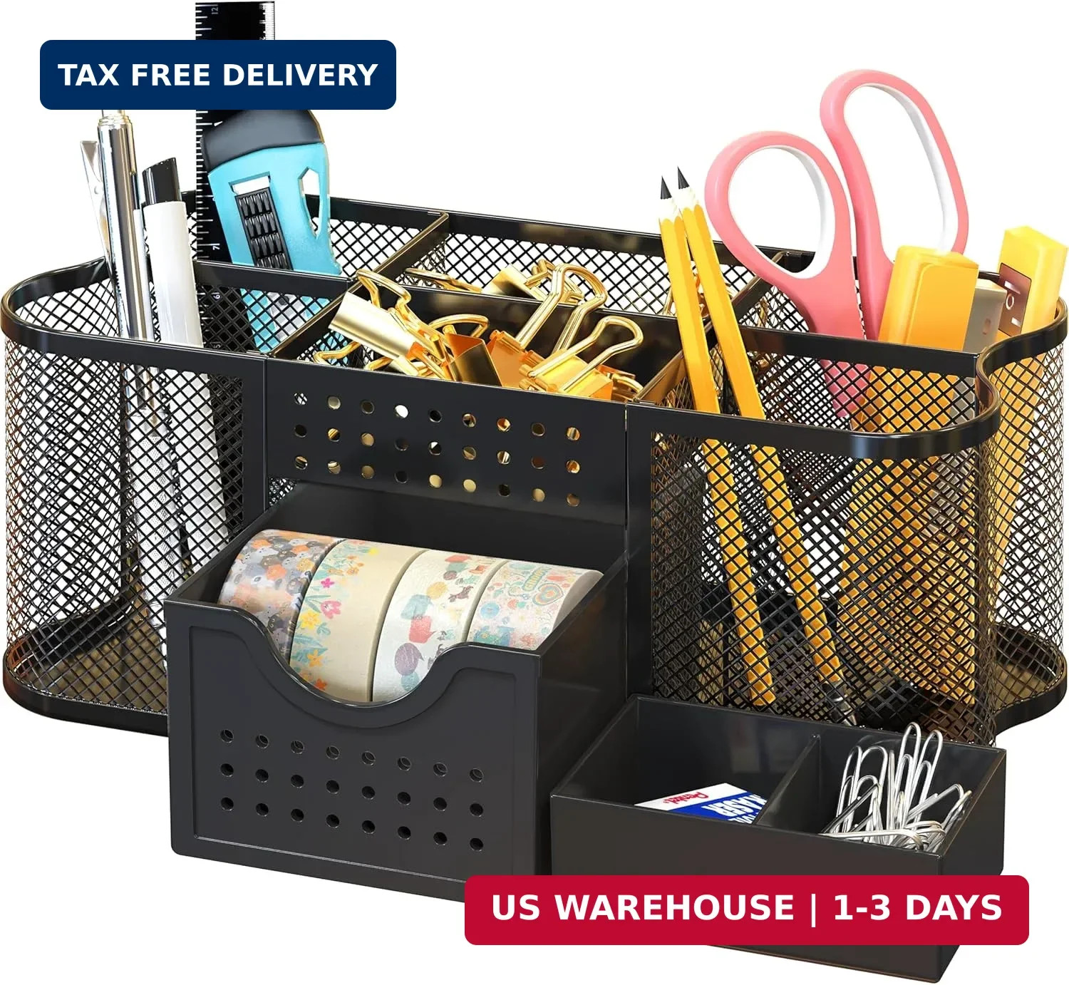 Deco Brothers Desk Organizers Pen Holder Office Caddy Storage, Black