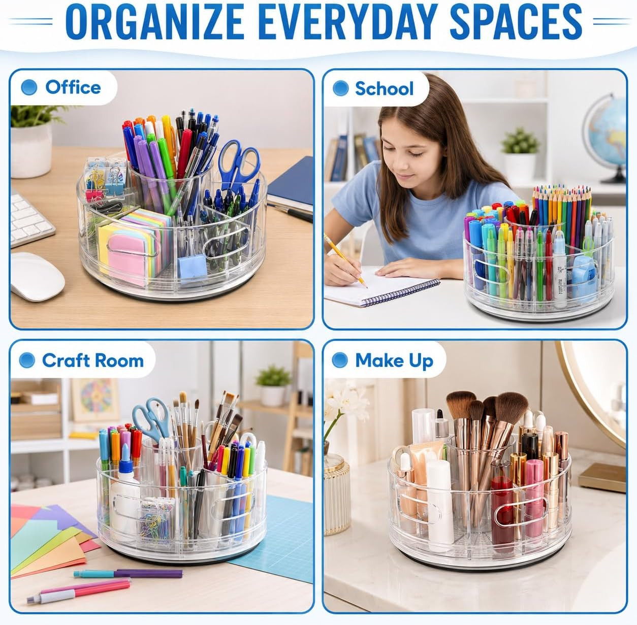 Rotating Organizer, Clear Acrylic Pen Holder and Pen Organizer for Desk, Art Sup