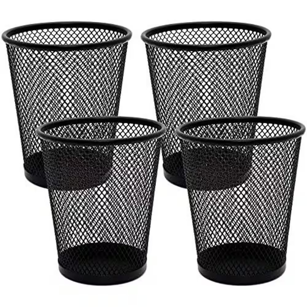 4 Pack Metal Mesh Pen Holders Black round Office Desk Pencil Organizer Cup Wire