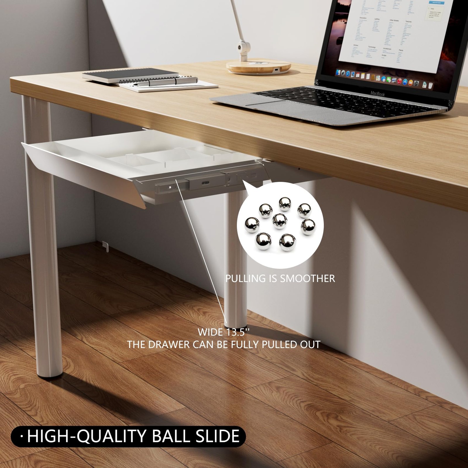 White Under Desk Sliding PullOut Drawer Pencil Storage Tray 17×13.5 Inch