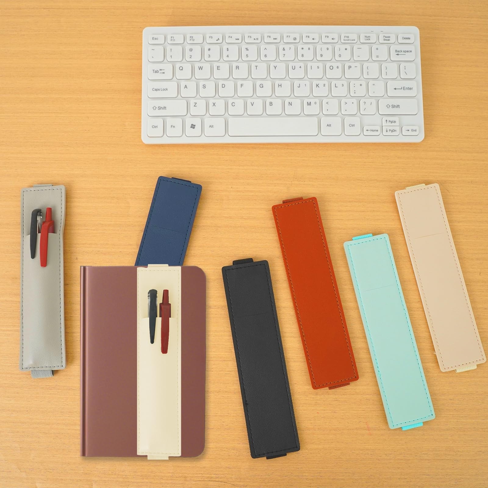 6 Pcs Elastic Adjustable Double Pen Holder for Notebook,Leather two pens
