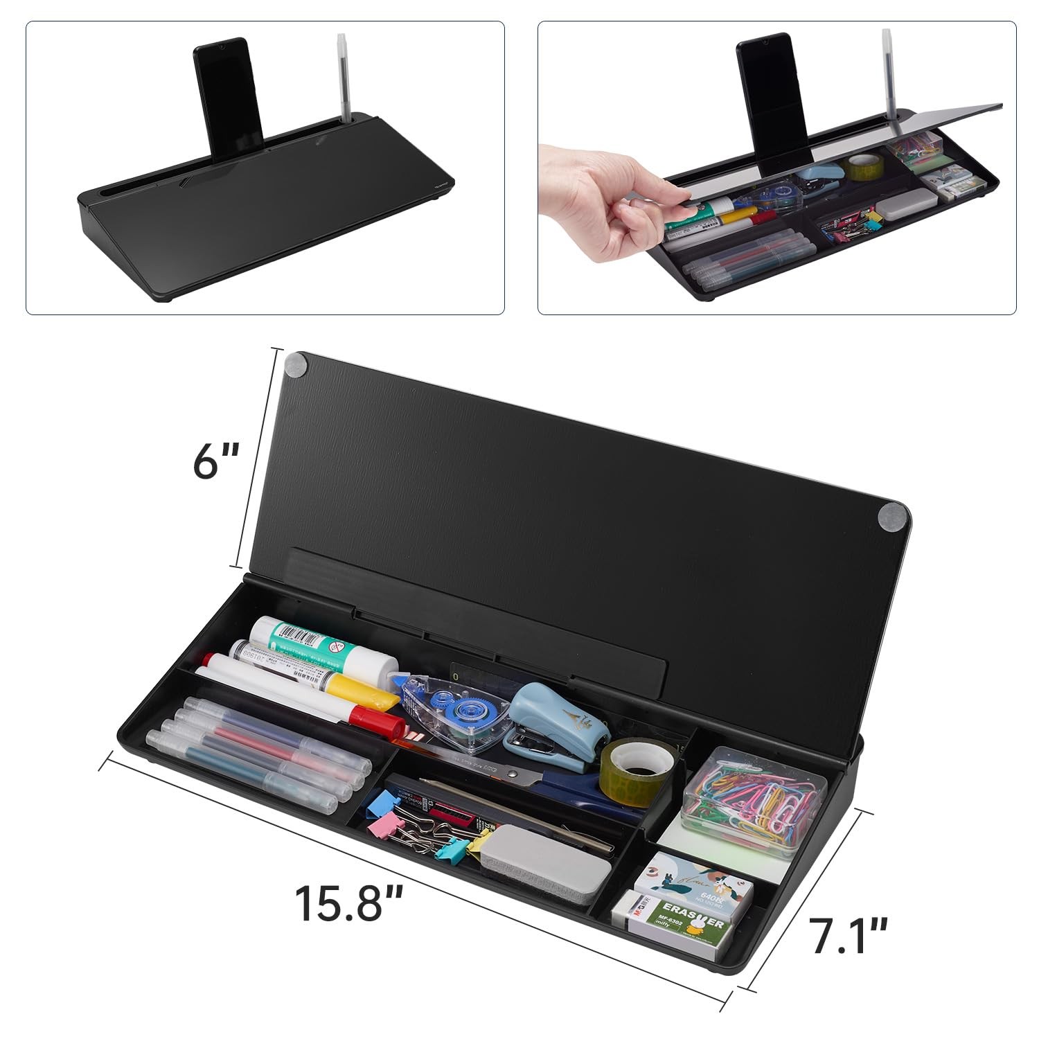 TSJ OFFICE Desktop Whiteboard Dry-Erase-Board – 16″ x 7″, Black Base/Glass