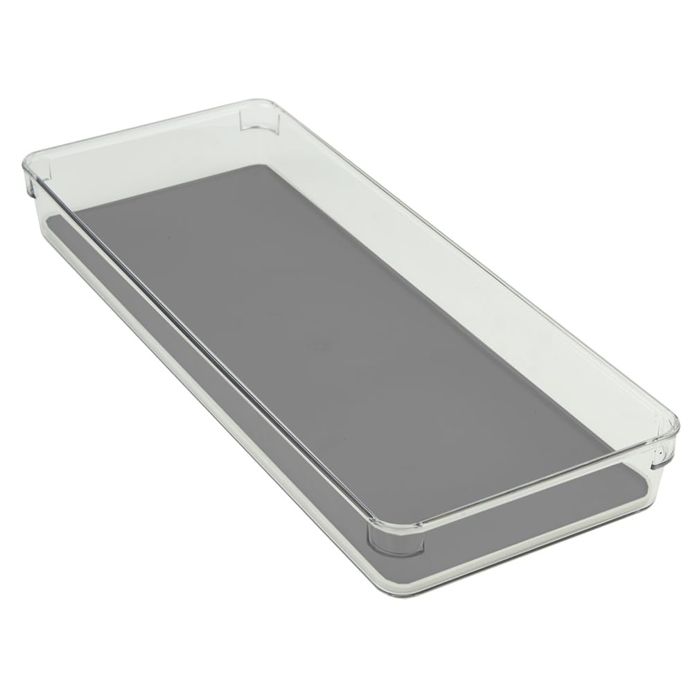 Clear Plastic Drawer Organizer with Grey Rubber Bottom by One Size,