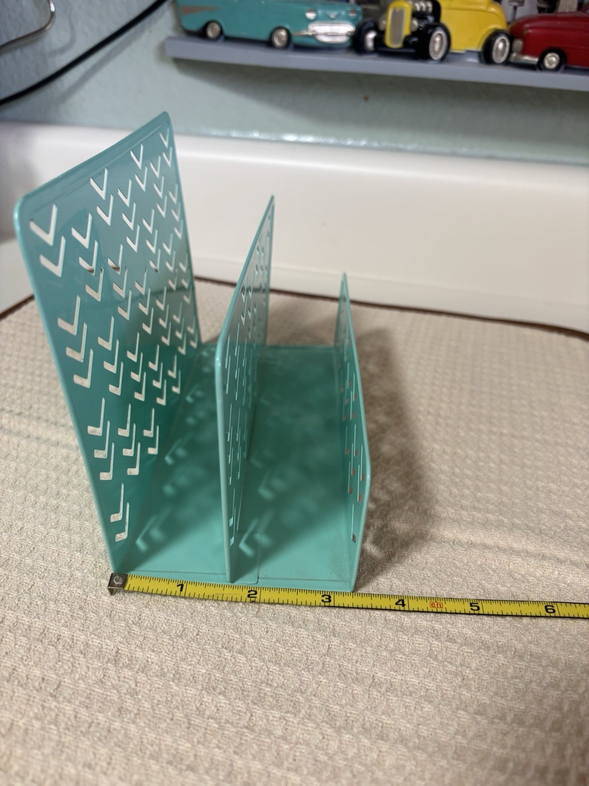 Aqua/Teal Metal Desktop Organizer 3-Slot Letter Mail Paper Holder Chevron