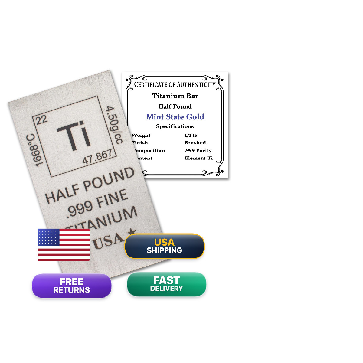 Mint State Gold 1/2 Lb Half Pound Titanium Bar Flat Style .996 –