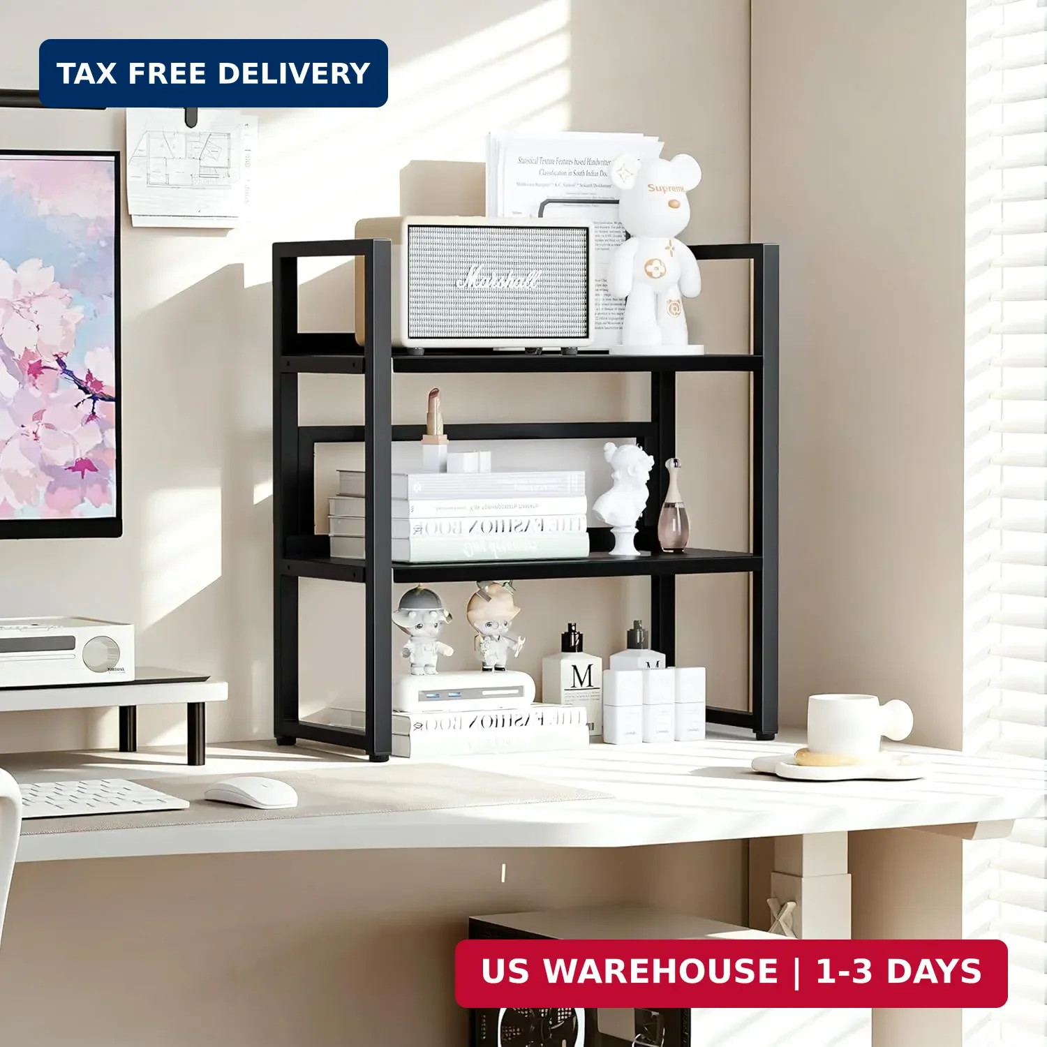Brakki Desk Shelf Organizer, 2-Tier Desktop Bookshelf, Small Office Shelf | Adju