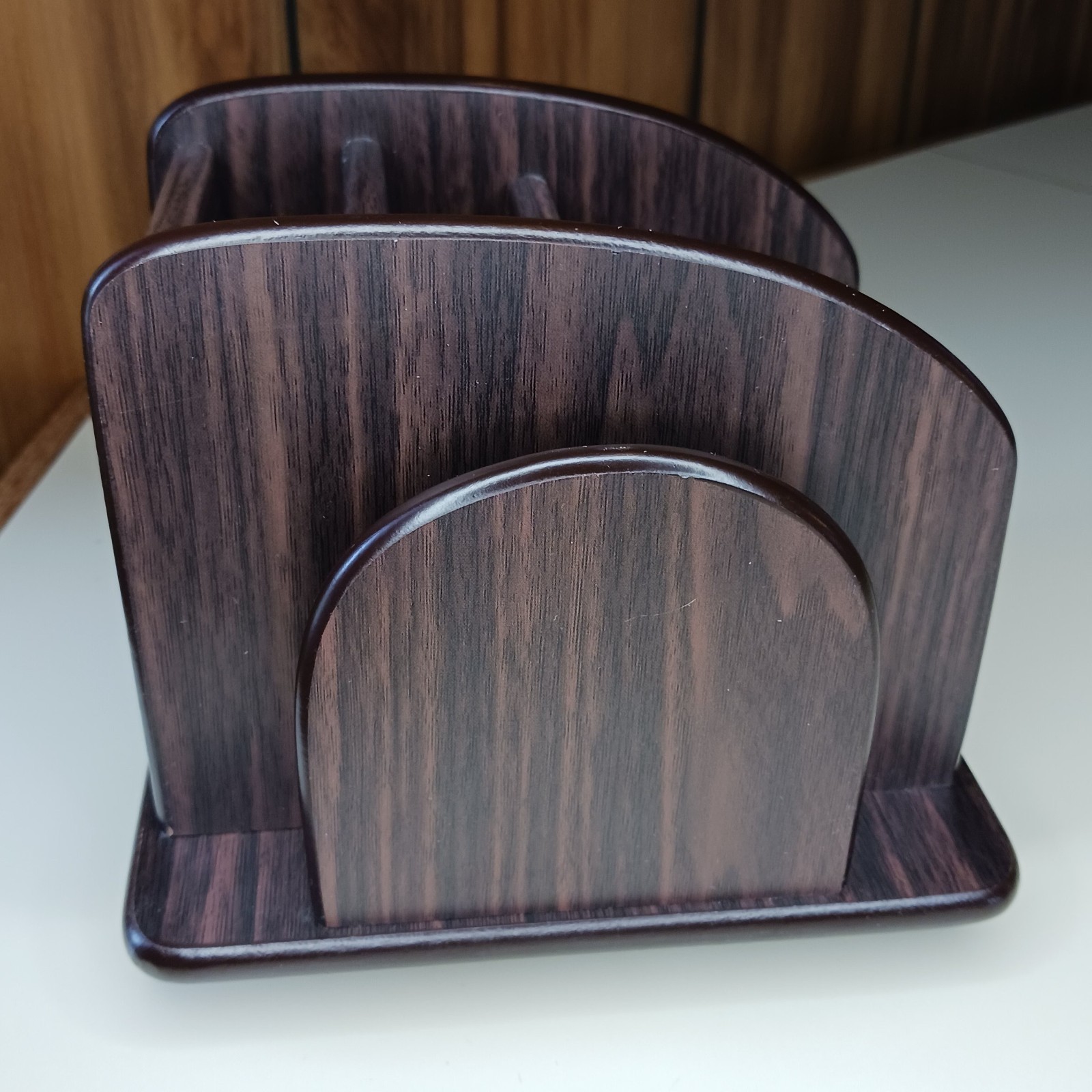 Rotating Desk Organizer Wood Finish Brown Storage Rack Pencil Pen Holder