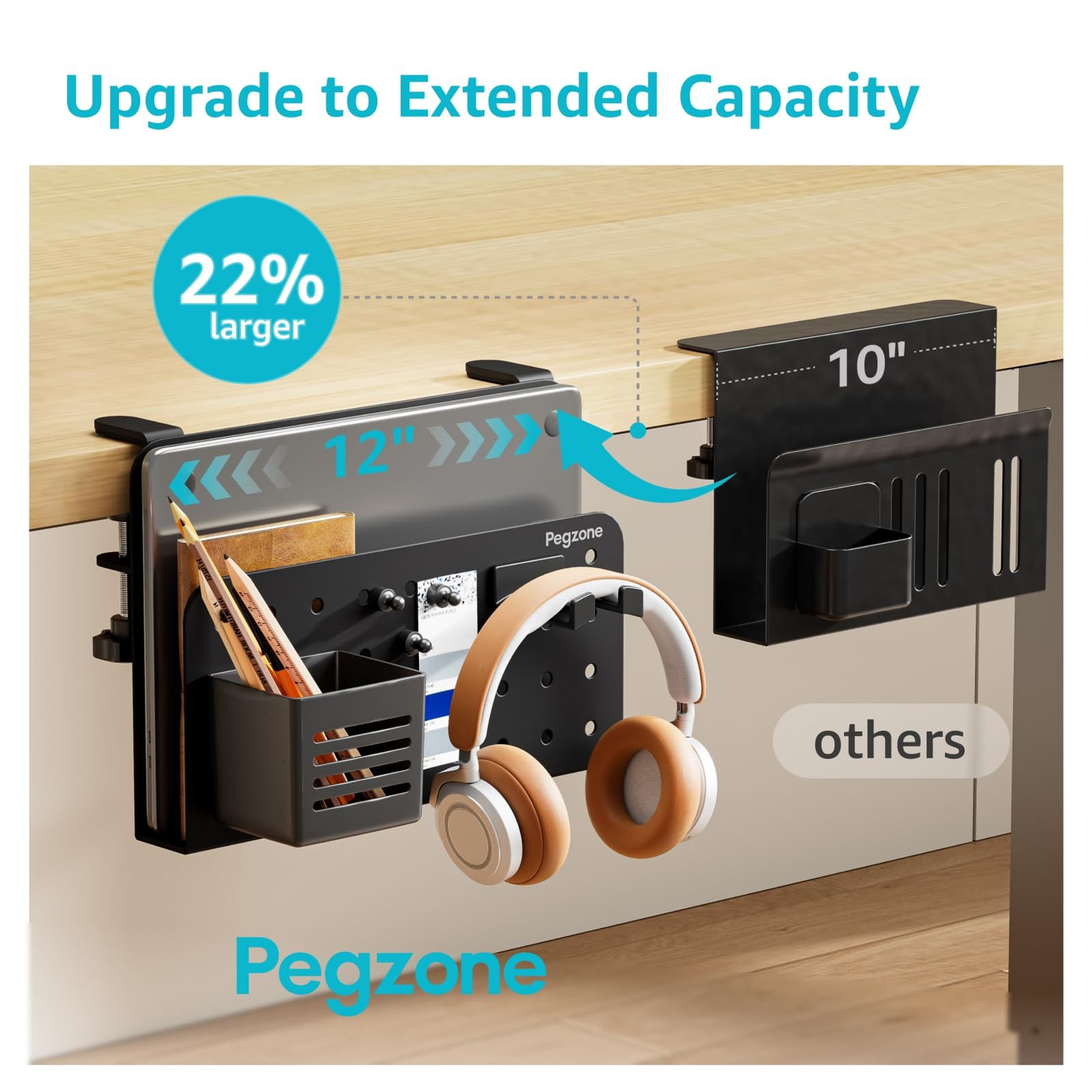 Desk Side Storage Organizer Clamp Mount Laptop Holder Pegboard Accessories note