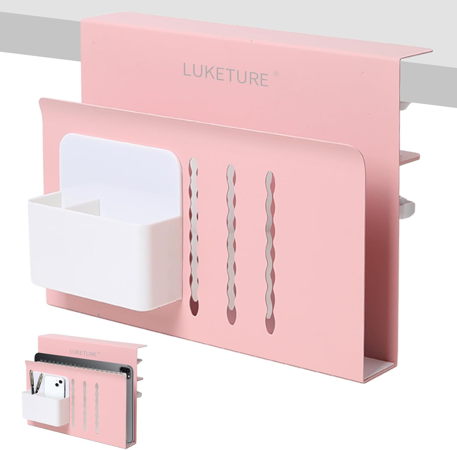 LUKETURE Desk Side Storage, Steel Side Desk Organizer, No Drill Workspace Organi