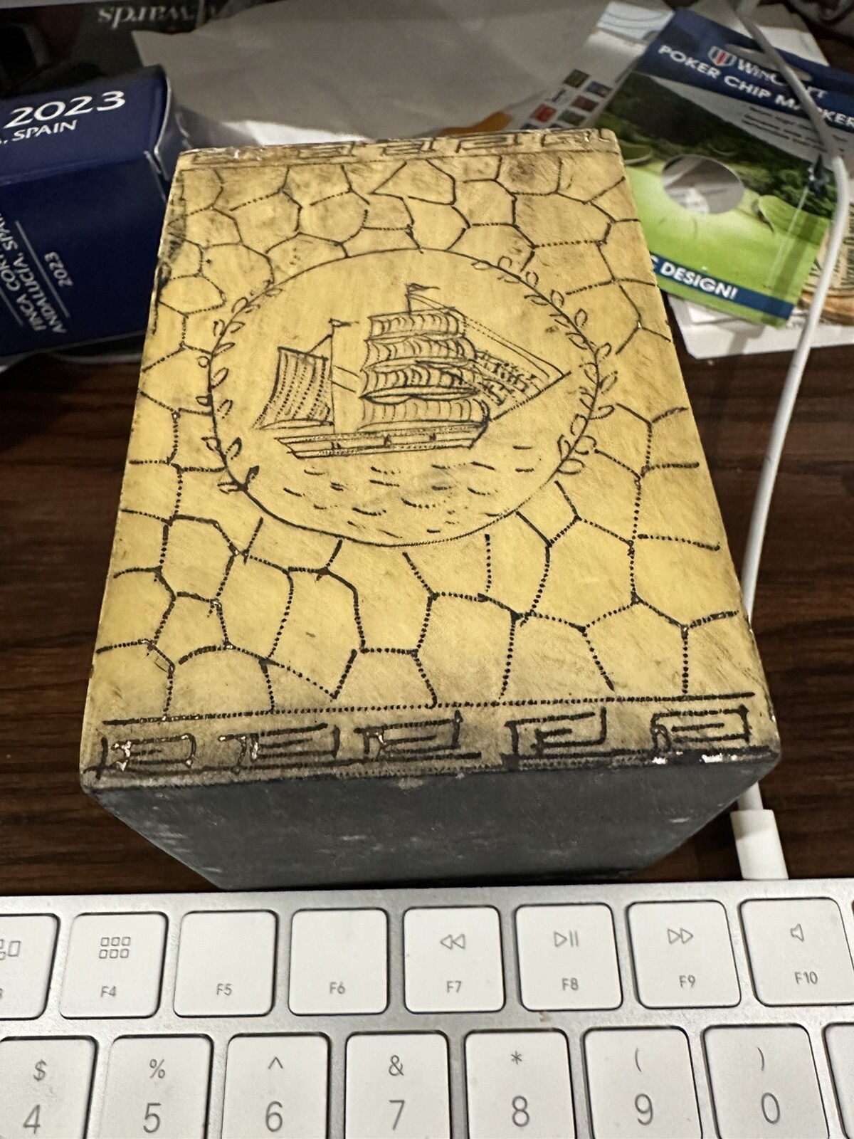 Vintage Wood Pencil/Pen Holder for desk, Square for Desktop or other areas