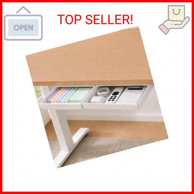 YOOUSOO Under Desk Drawer Organizer, 2 Pack Self Adhesive Slide Out Desk Storage