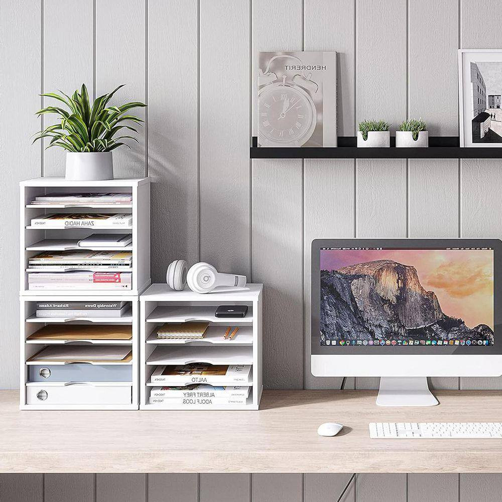 White 13.6 In. X 12 In. Wood Modern Desk File Organizer