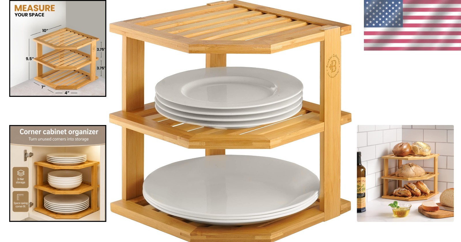 Bamboo Corner Shelf Cabinet Organizer