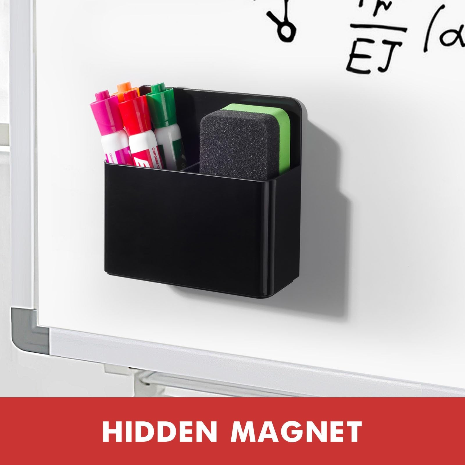 BEYGORM 2 Pack Plastic Magnetic Pen Holder for Refrigerator, Dry Erase black