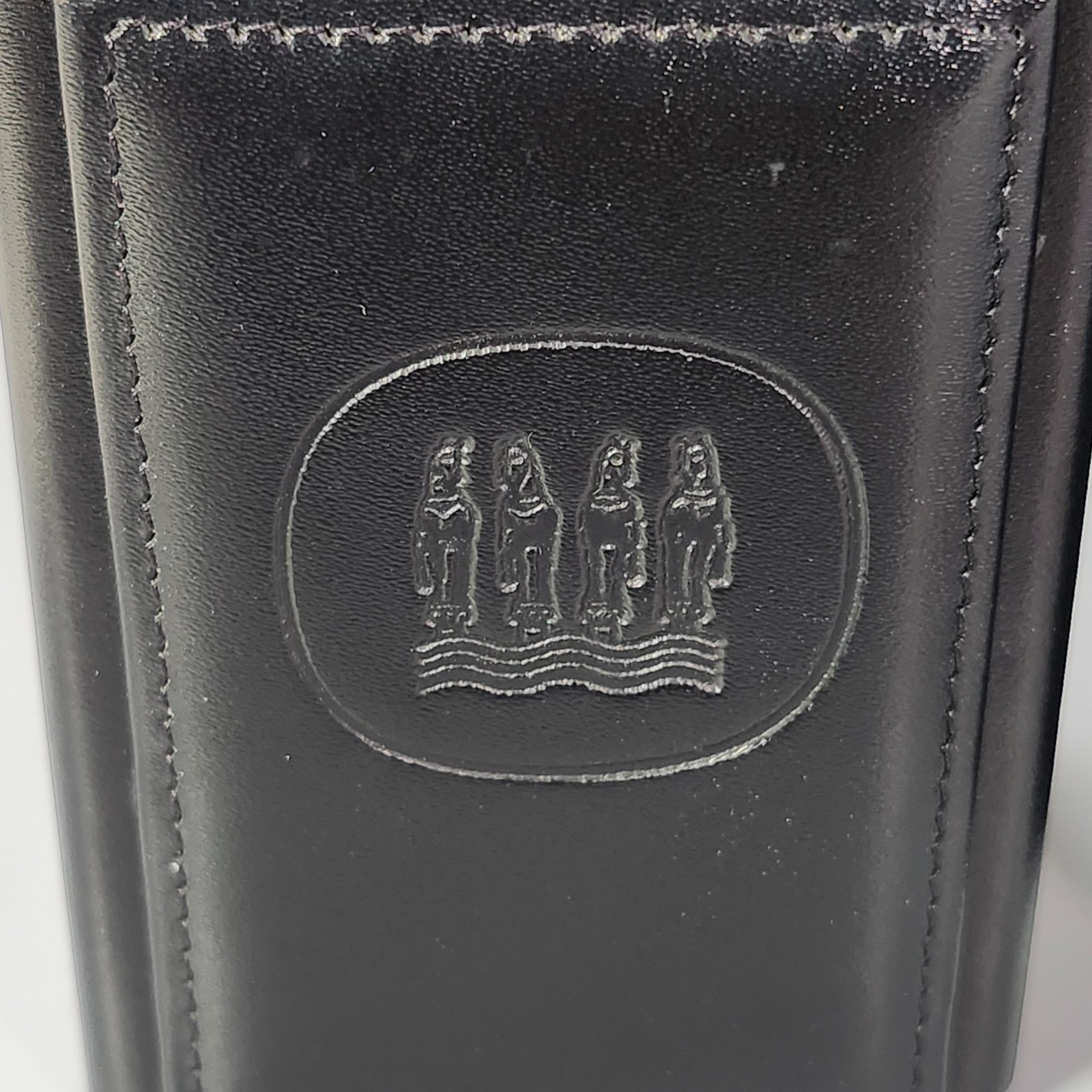 Black Leather Pencil Pen Cup Holder Pair Executive Desk Horse Crest Embroidery
