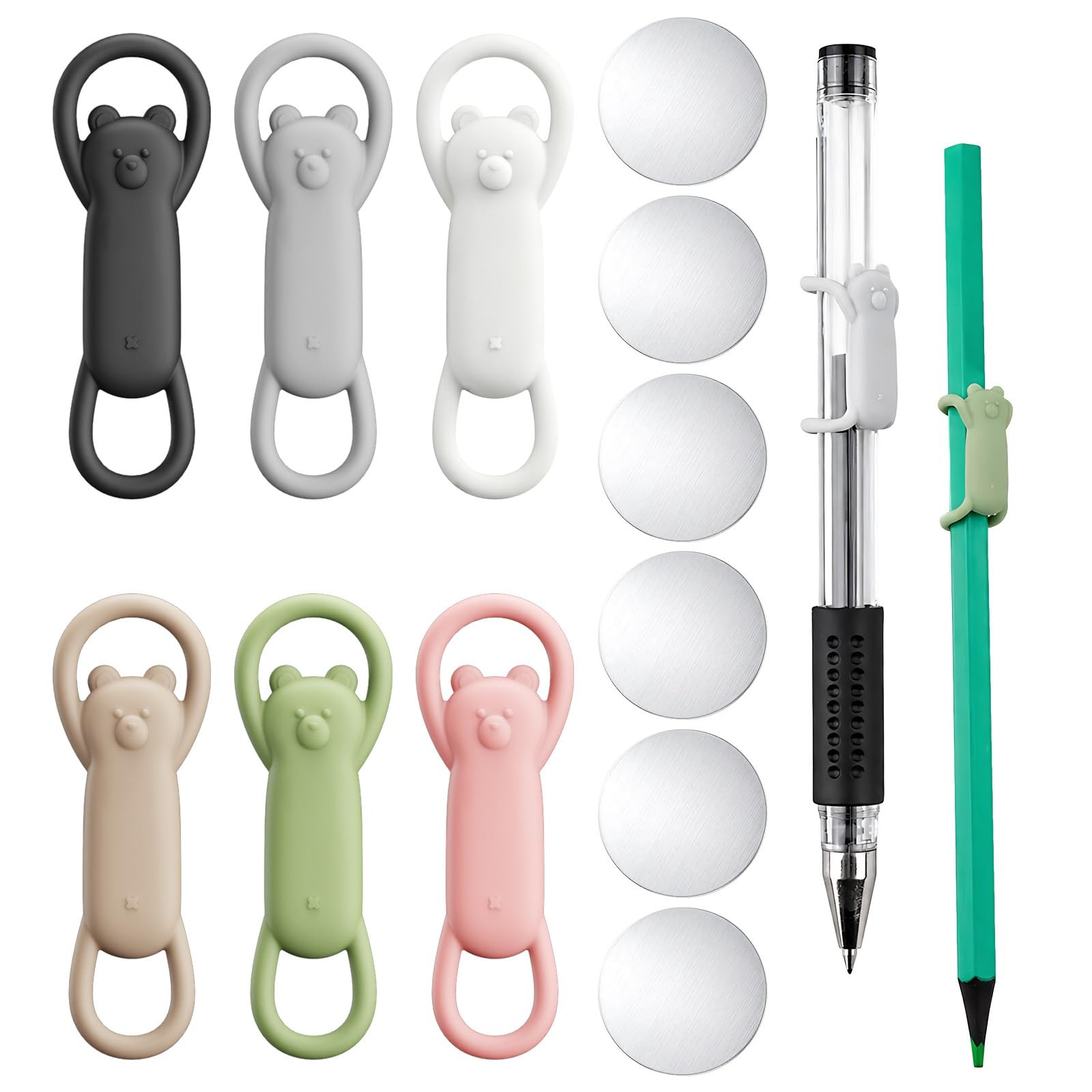 LUSTRIB 6 Pack Bear Magnetic Pen Holder, Silicone Adjustable Pencil Holder wi…
