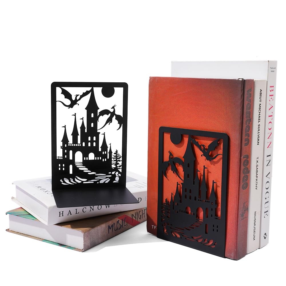 Book Ends, Bookends, Ends for Shelves, 1 Pair Non Skid Metal Dragon B