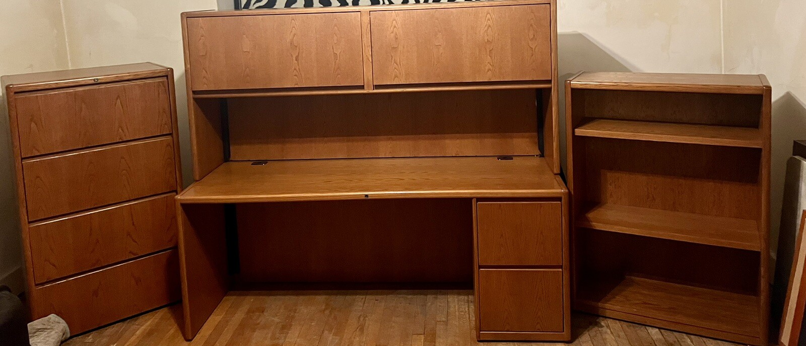 Matching three piece Oak Steelcase locking office set