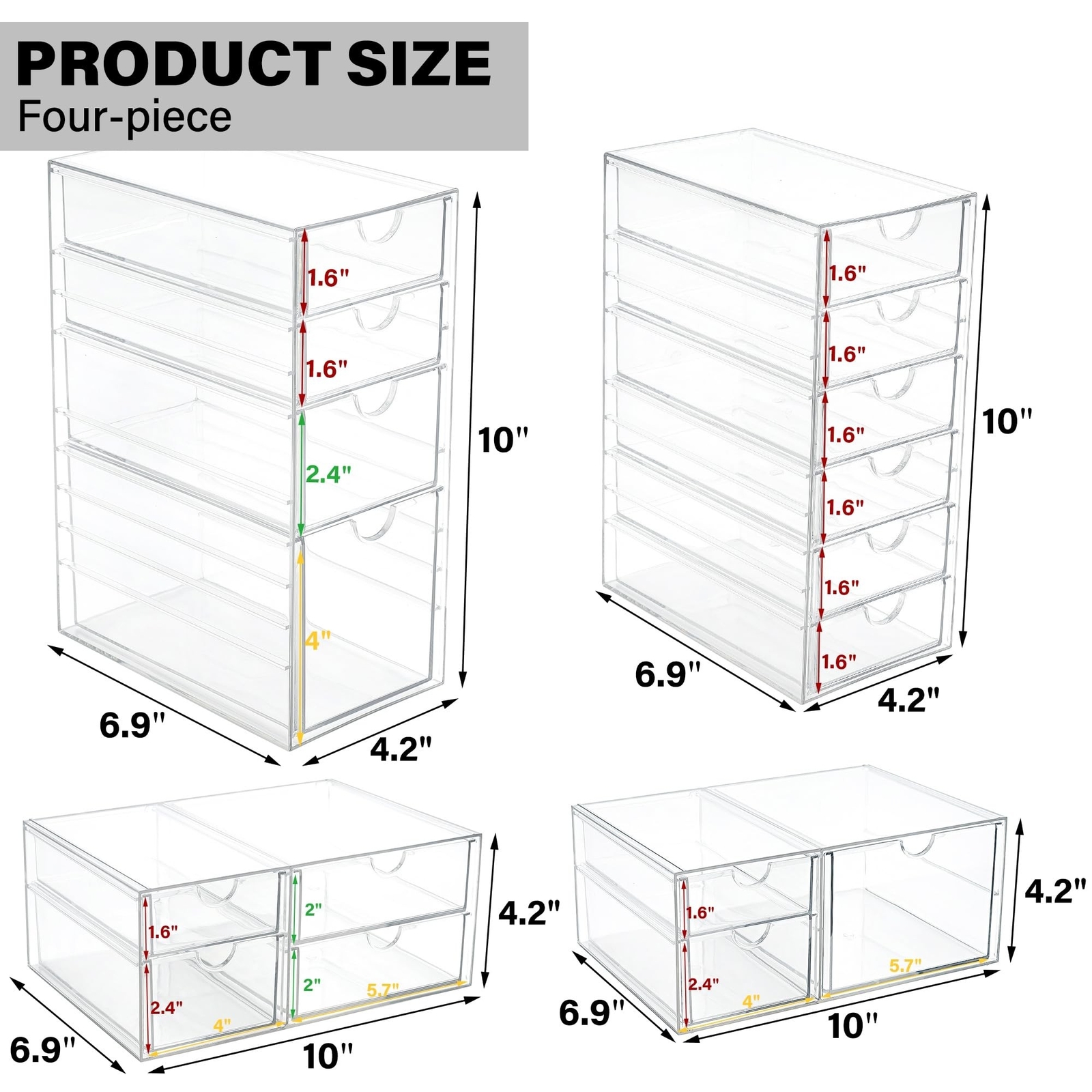Prsildan Acrylic Drawer Organizer with 17 Drawers, Craft Office Desk Makeup O…